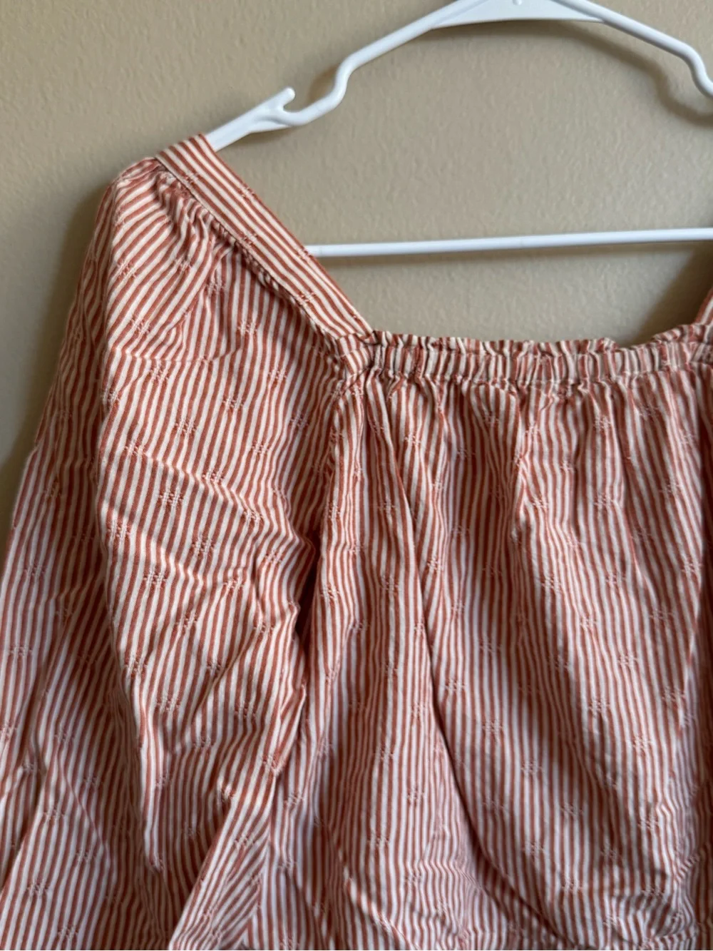 Madewell Puff-Sleeve Button-Front Crop Top in Embroidered Stripe Size Medium